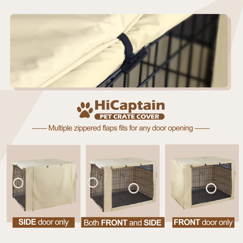 HiCaptain Dog Crate Cover 30.0" L x 19.0" W x 21.0" H with Breathable Mesh, Durable Heavy Duty Kennel Cover, Dual Zippered Panels, Windproof Waterproof UV-Resistant(Beige) - Image 3